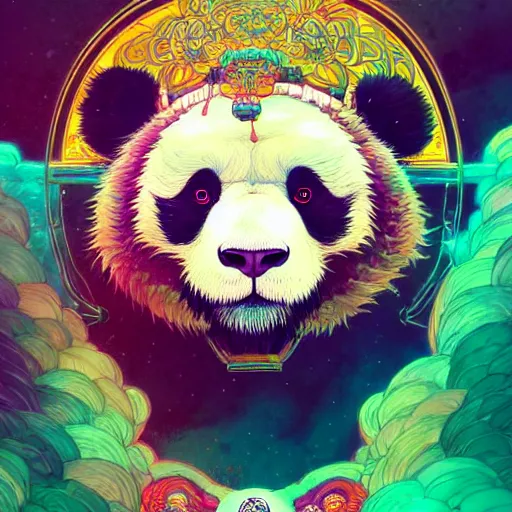 Image similar to a beautiful hyperdetailed character design 4 k wallpaper illustration of a cute panda with a chinese lion dance head victo ngai cyberpunk style, from china, style of studio ghibli, makoto shinkai, raphael lacoste, louis comfort tiffany, artgerm, james jean, ross tran, chinese style