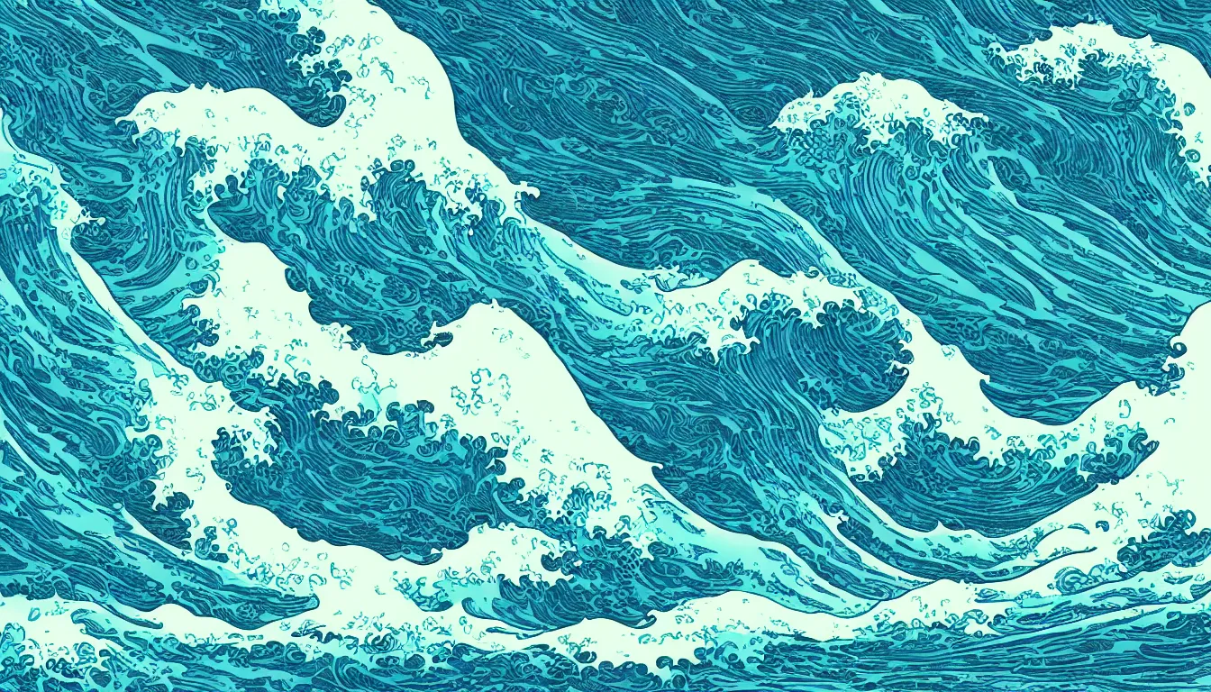 Image similar to ocean wave, land in sight by Kilian Eng, minimalist, detailed