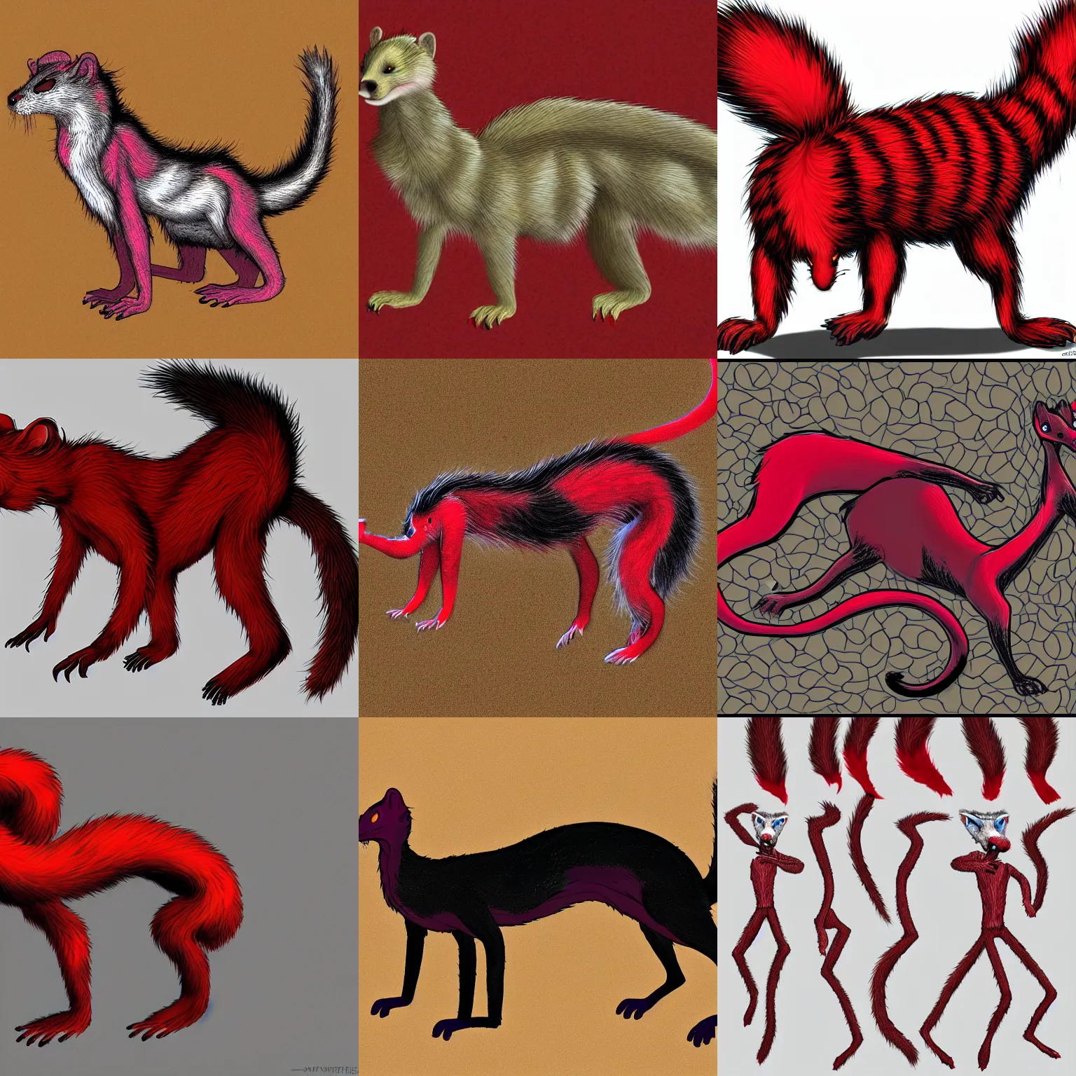 Prompt: visual static, dmt, noise, photorealistic male body weasel furry ( red & black ) fursona, attached tail