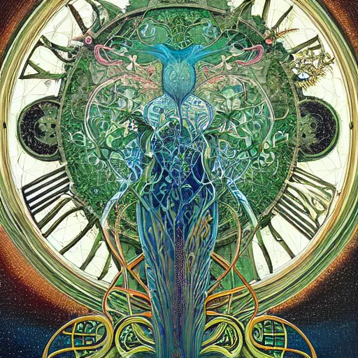 Prompt: the green hour, a beautiful art nouveau abstract painting by aaron jasinski and ernst haeckel and victo ngai