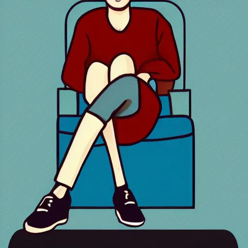 Prompt: a man sitting on top of a blue couch, a character portrait by Lawrence Harris, tumblr contest winner, aestheticism, handsome, masculine, flat colors