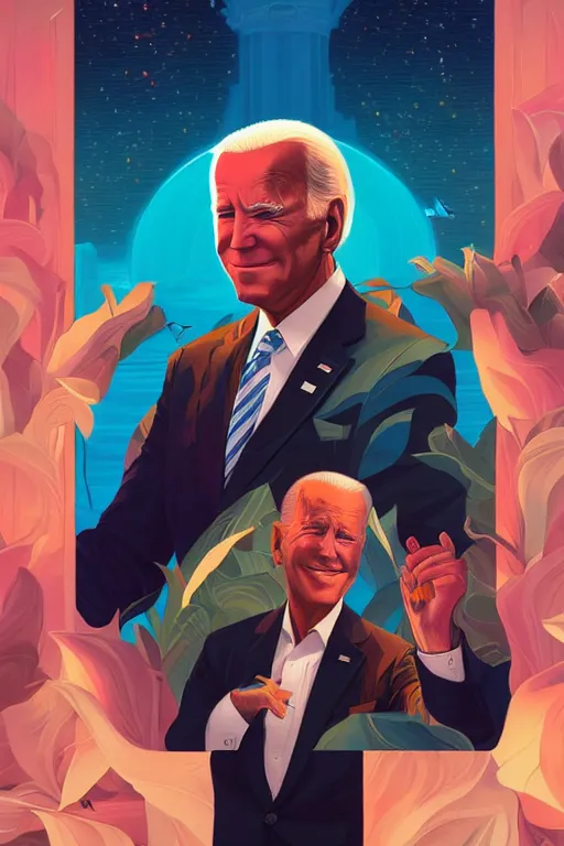 Prompt: joe biden contemplates the future, tristan eaton, victo ngai, artgerm, rhads, ross draws