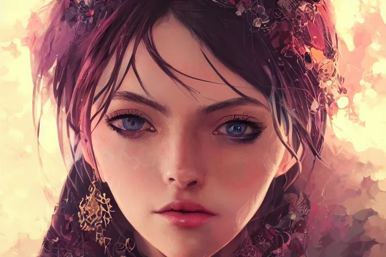 Image similar to stunning closeupheadshot, a beautiful bohemian girl, intricate, highly detailed, digital painting, pixiv, artstation, official media, anime key visual, concept art, rich vivid colors, ambient lighting, sharp focus, illustration, art by wlop