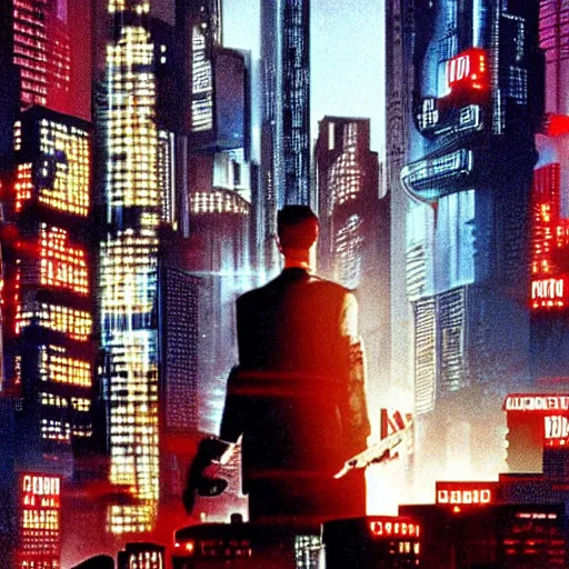 Prompt: Cyberpunk city in American Psycho (1999)