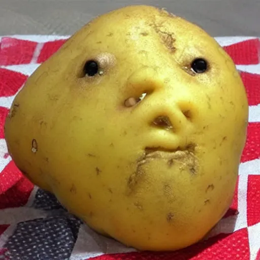 Prompt: a potato that looks like Bill Clinton