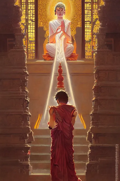 Prompt: temple, buddhism, impressionnisme, painting by greg rutkowski, j. c. leyendecker, artgerm