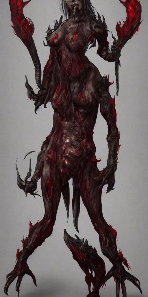 Image similar to female demon by Felix englund, full body, detailed, 4k, dark, trending on artstation