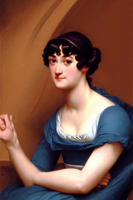 Image similar to jane austen, painting by jacques - louis david, andrea appiani, jean auguste dominique ingres, theodore gericault. rossetti bouguereau, detailed art, artstation