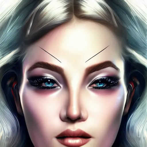 Prompt: half - electric cyber woman, cute - fine - face, pretty face, oil slick hair, realistic shaded perfect face, extremely fine details, realistic shaded lighting, dynamic background, artgerm, 8 k ultra realistic, highly detailed, sophie anderson