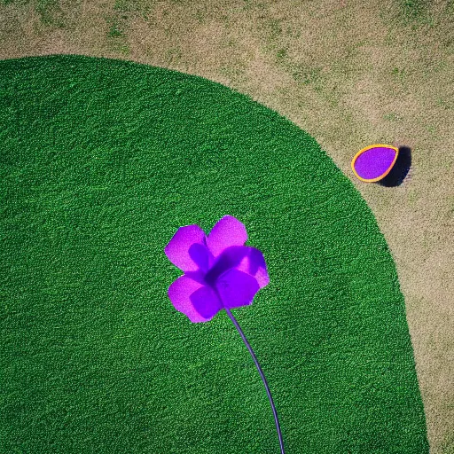 Image similar to closeup photo of 1 lone purple petal flying above a children in playground, aerial view, shallow depth of field, cinematic, 8 0 mm, f 1. 8 - c 1 1. 0