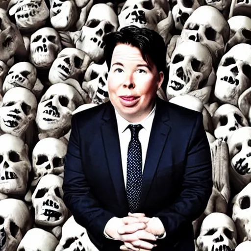 Image similar to Michael mcintyre on a throne of skulls