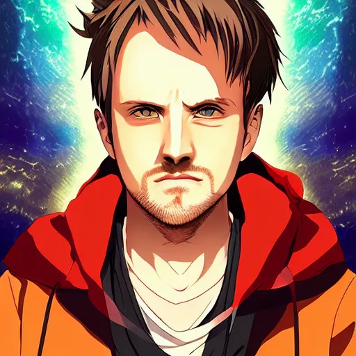 Image similar to portrait of jesse pinkman the cyber messiah, anime fantasy illustration by tomoyuki yamasaki, kyoto studio, madhouse, ufotable, comixwave films, trending on artstation