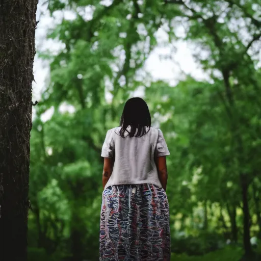 Image similar to a woman standing close to a tree