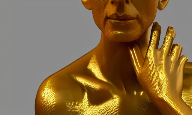 Image similar to gold statue of jeff goldblum, 3 d render, 8 k, octane render, cycles render, unreal engine