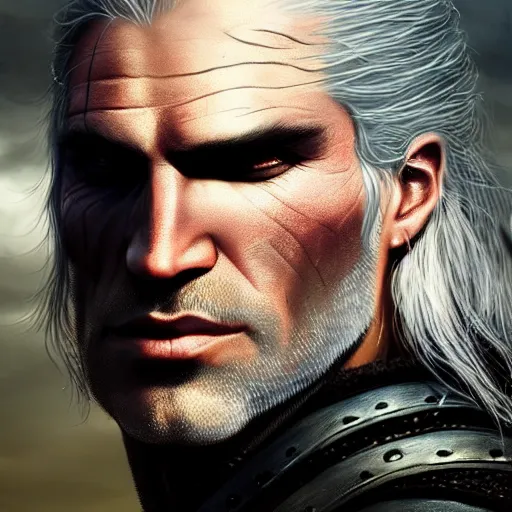 Image similar to geralt of rivia portrait, dramatic light, lake background, 2 0 0 mm focal length, painted by stanley lau, painted by greg rutkowski, painted by stanley artgerm, digital art, trending on artstation