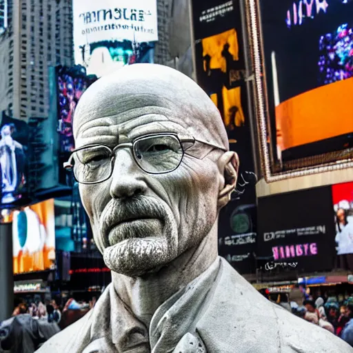 Prompt: a photograph of a very detailed renaissance sculpture of walter white wearing a phrygian cap in times square, made by michelangelo, from the distance, hyper detailed, sharp focus, 8 k resolution, ray tracing