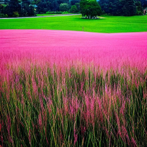 Prompt: pink grass field