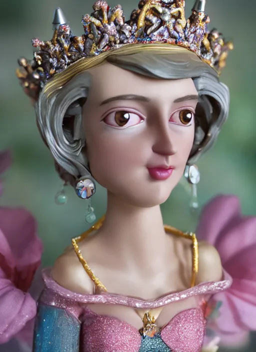 Prompt: closeup face profile portrait of tin toy princess diana as a fairytale princess wearing a crown eating cakes, bikini, depth of field, zeiss lens, detailed, symmetrical, centered, fashion photoshoot, by nicoletta ceccoli, mark ryden, lostfish, breathtaking, 8 k resolution, extremely detailed, beautiful, establishing shot, artistic, hyperrealistic, octane render