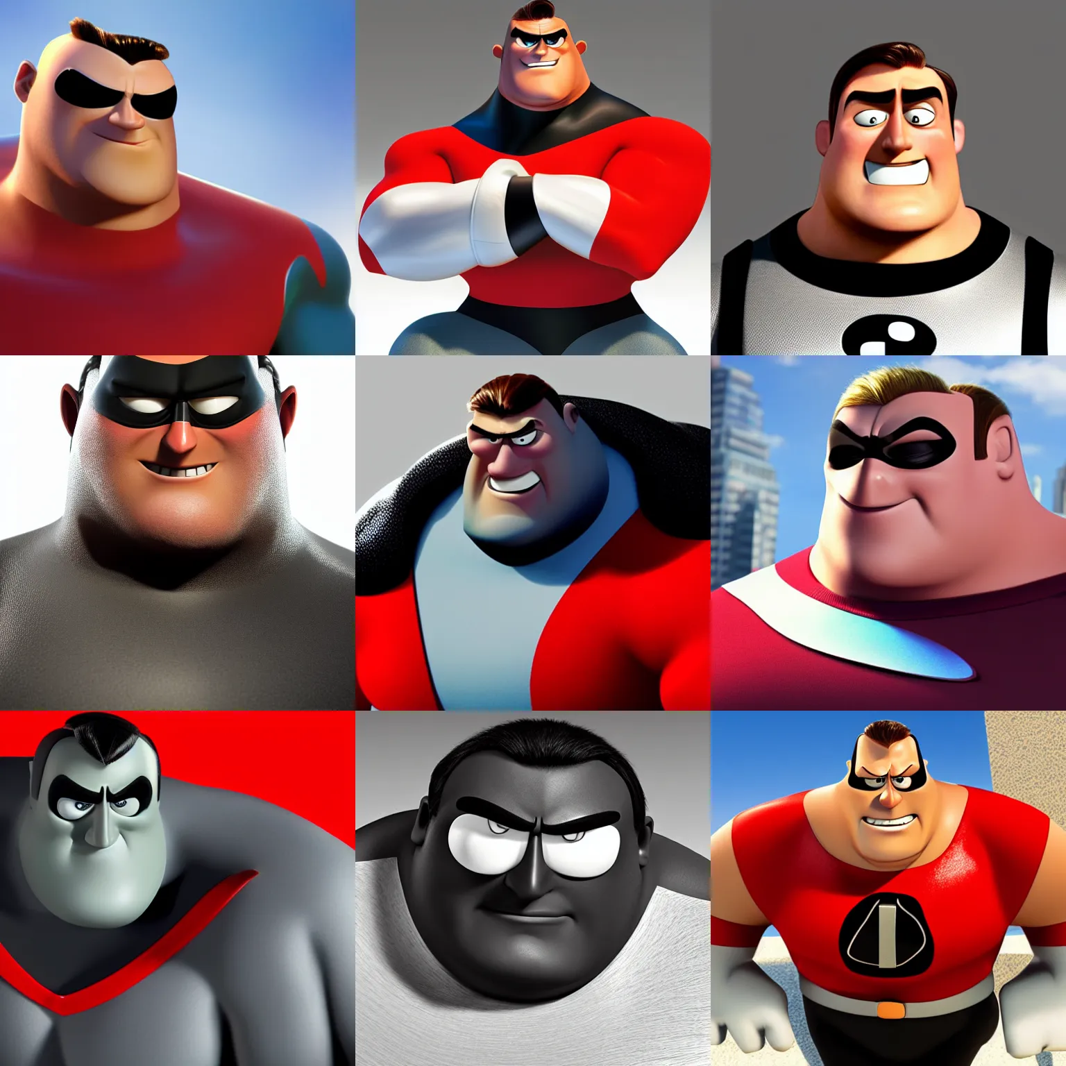 Prompt: mr incredible from the movie the incredibles in real life, photorealistic, 1 / 4 headshot