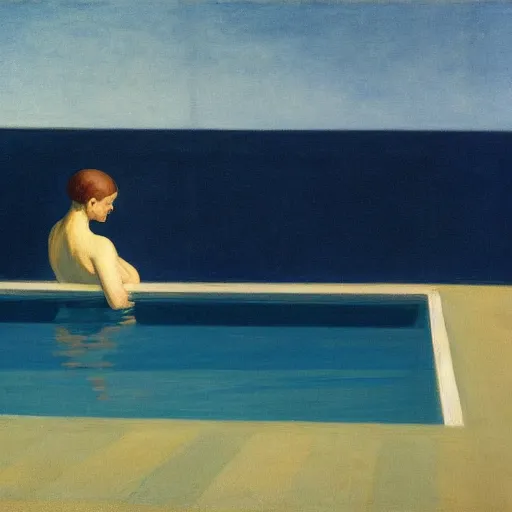 Prompt: a whale in a swimming pool by Edward hopper