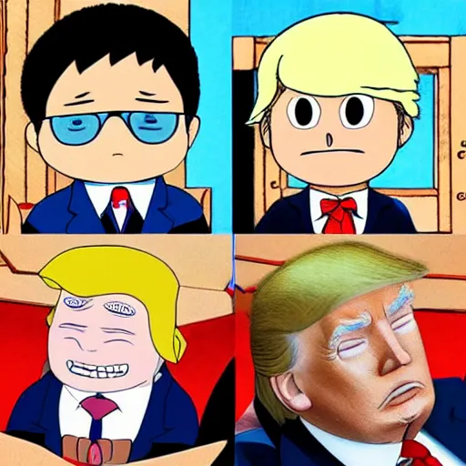Prompt: Donald Trump and Joe Biden as studio ghibli characters by Hayao Miyazaki, pastel full color