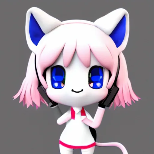 Prompt: cute fumo plush of a popstar wolf girl, anime girl, idol, headphones, tomboy, artstation, bubblegum pop, black and white, snowing, vray