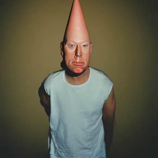 Prompt: coneheads analog photography face portrait