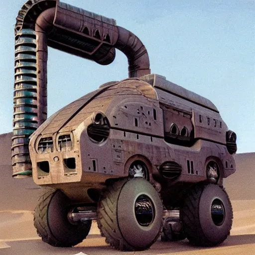 Image similar to SciFi industrial futuristic Brutalism brutalistic huge carrying vehicle desert