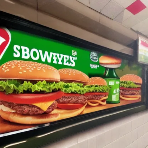 Prompt: A subway advertisement for a brick burger
