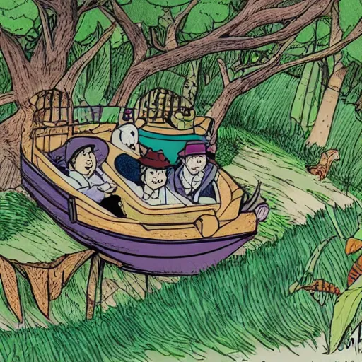 Image similar to colored illustration, for The Wind in the Willows, in style of studio ghibli