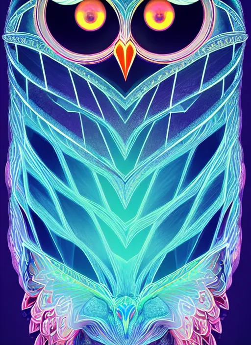 Image similar to symmetry!! product render poster vivid colors divine proportion owl, 神 圣, glowing fog intricate, elegant, highly detailed, digital painting, artstation, concept art, smooth, sharp focus, illustration,