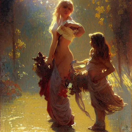 Image similar to first day of school painting by gaston bussiere, mucha, gerome, craig mullins, greg rutkowski,