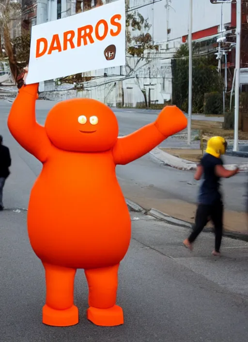 Image similar to giant orange glowing humanoid with a sign saying Daniel Aros