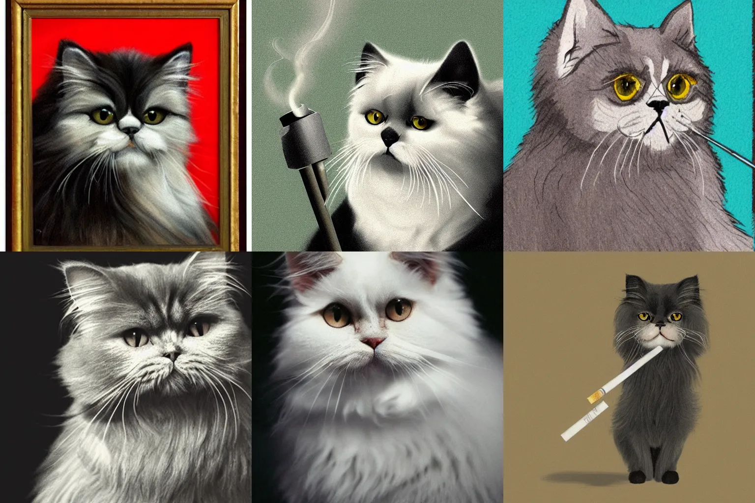 Prompt: a detailed portrait of a persian cat smoking cigarette