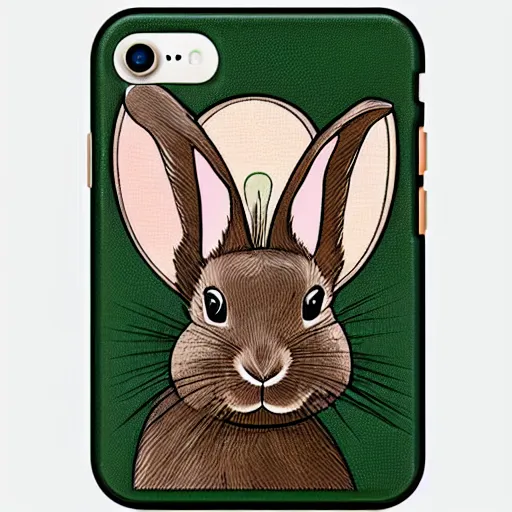 Image similar to a rabbit holding an iphone, art nouveau