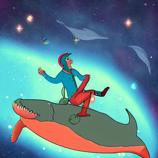 Prompt: Bojack Horseman riding a whale in space, digital art, Bojack Horseman