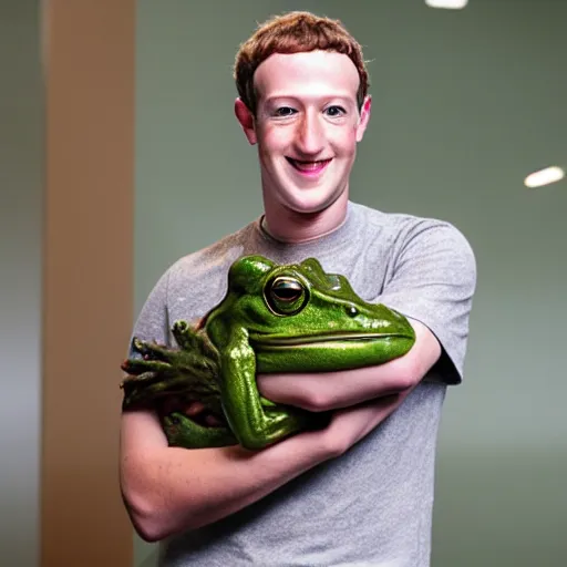 Image similar to mark zuckerberg holding a frog