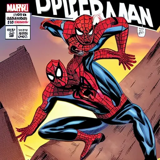 Image similar to spider man vs dead pool comic book cover