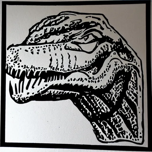 Prompt: linocut of a dinosaur