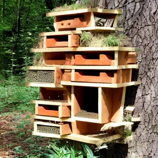 Image similar to insect hotel designed by Frank Lloyd Wright