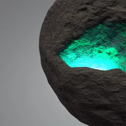 Image similar to luminous internally glowing iridescent stone, realistic, photorealism, 8 k, octane, volumetric lighting