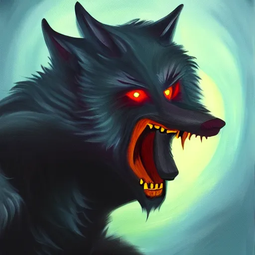 Image similar to a werewolf, illustration, oil paint, thriller atmosphere