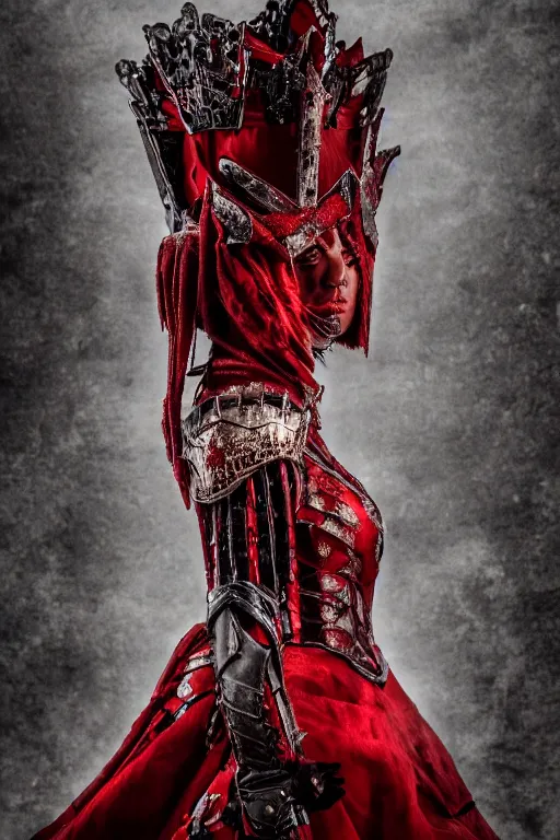 Image similar to the blood crown queen wear the scarlet armor, cinematic lighting, various refining methods, micro macro autofocus, ultra definition, award winning photo