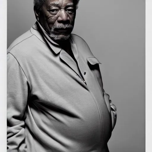 Image similar to a candid portrait photograph of Morgan Freeman starring as rapper The Notorious B.I.G, in the style of Chi Mondu, shallow depth of field, 40mm lens