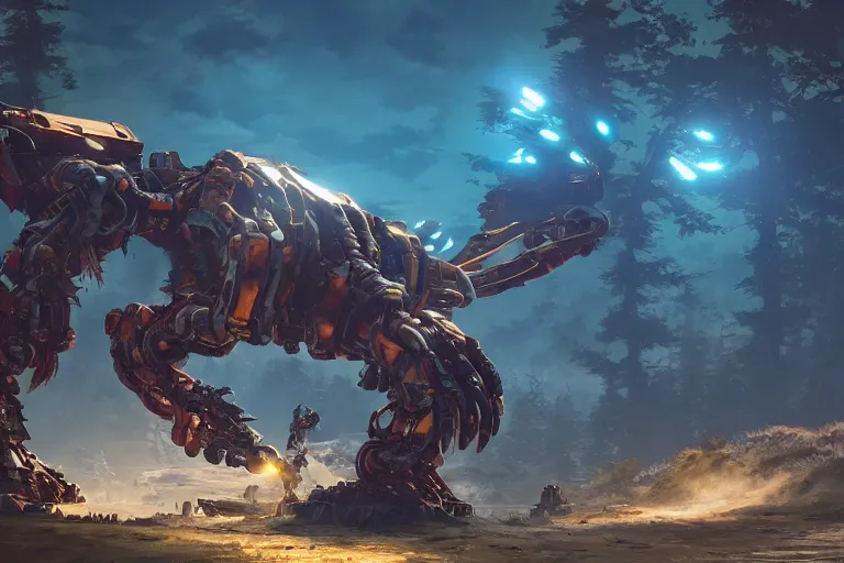 Image similar to shell - walker machine mecanical creature robot of horizon forbidden west horizon zero dawn radiating a glowing aura global illumination ray tracing hdr fanart arstation by ian pesty and alena aenami artworks in 4 k