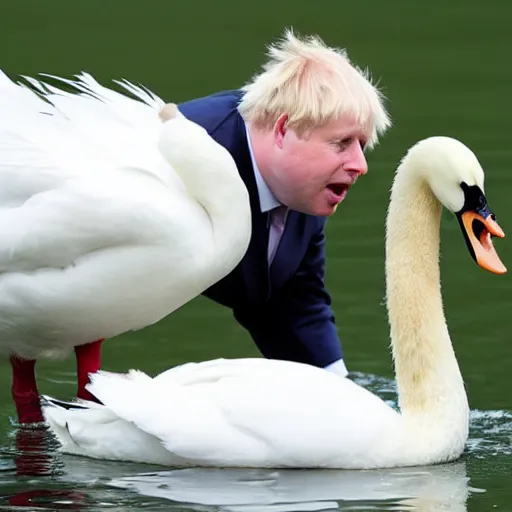 Image similar to boris johnson eating a swan, photograph