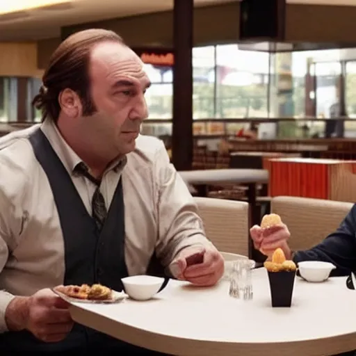 Prompt: Saul Goodman and Tony Soprano having lunch at McDonalds, Realistic, 4k