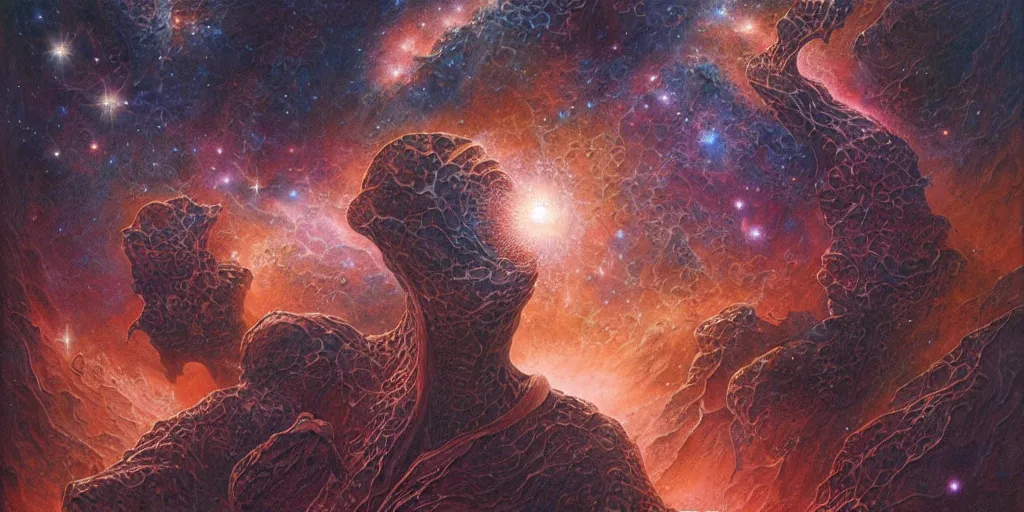 Prompt: nebula from a distant galaxy by dan seagrave art and Moebius