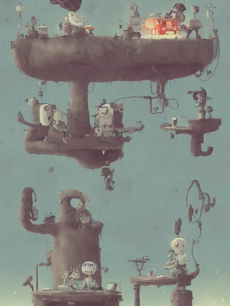 Image similar to cute anime monsters listening to record players by Goro Fujita and Simon Stalenhag and Banksy and Hieronymous Bosch, 8k, trending on artstation, hyper detailed, cinematic