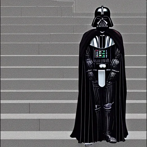 Image similar to lord vader at the steps of the jedi temple on coruscant, digital art